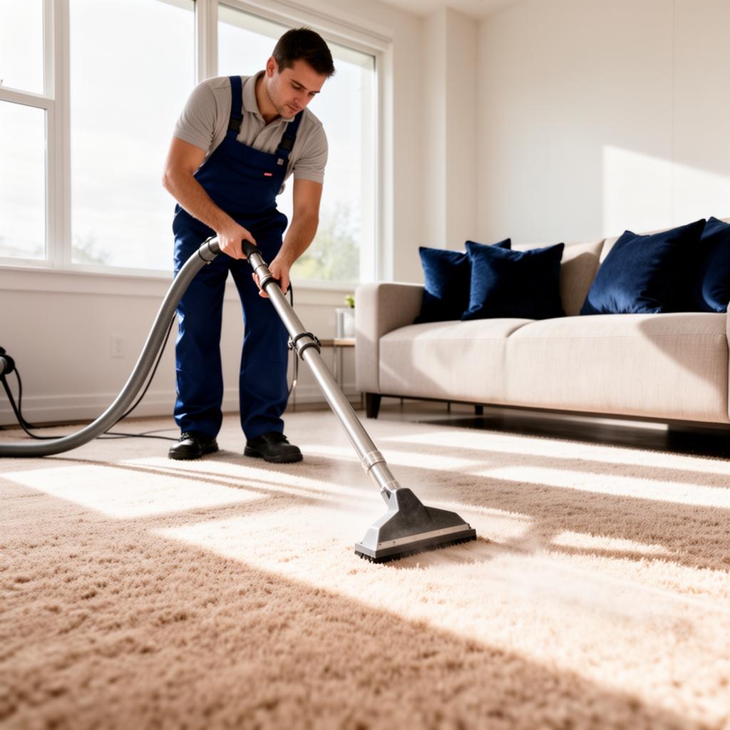 Professional carpet cleaning in a bright modern living room